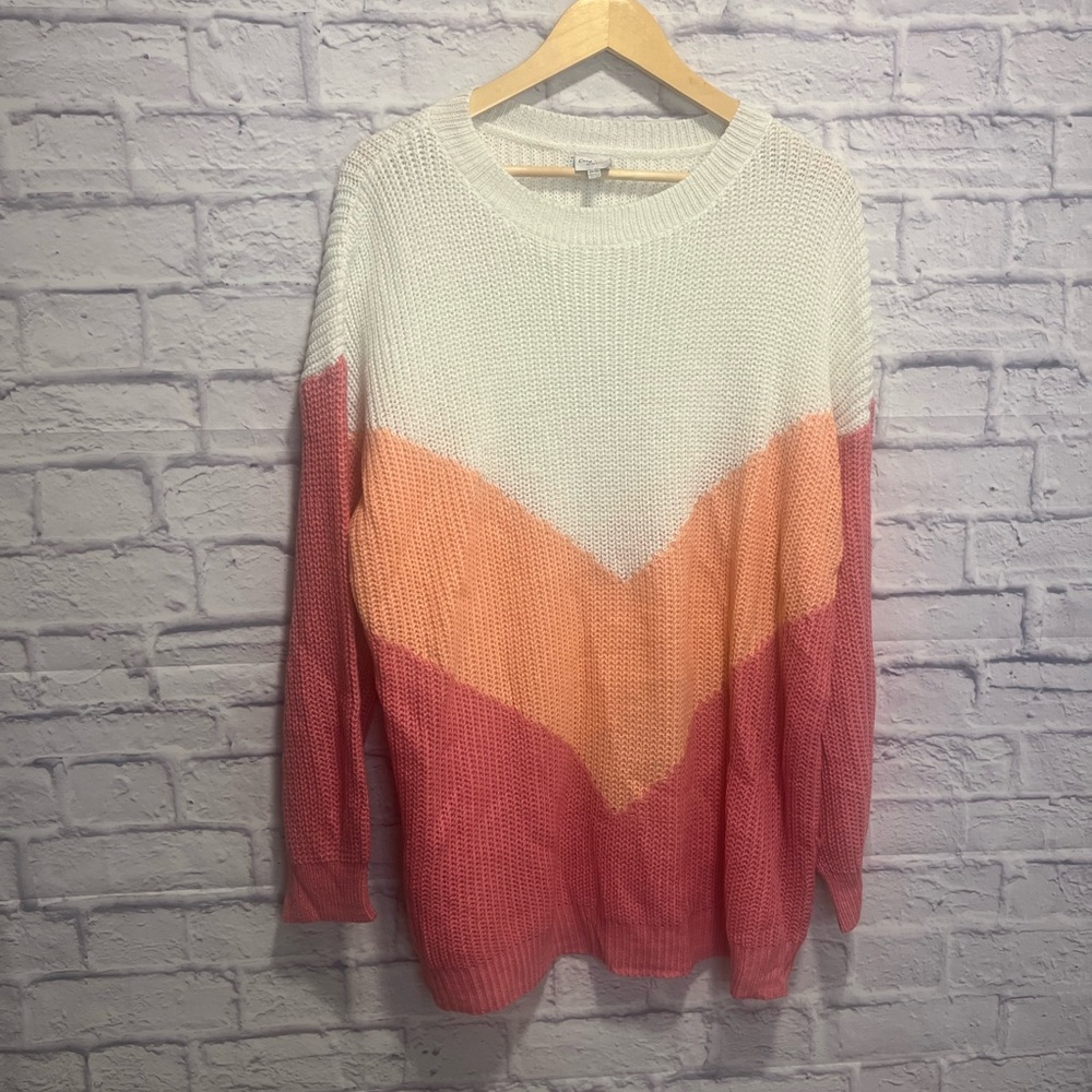 Cozy Casual 2x/3x Tri-Tone Sweater - Cream, Peach, and Pink